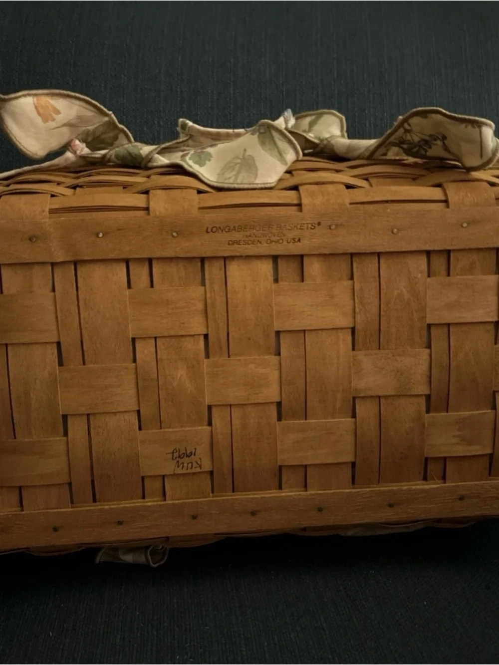 Longaberger medium gathering Floral-Lined Woven Basket